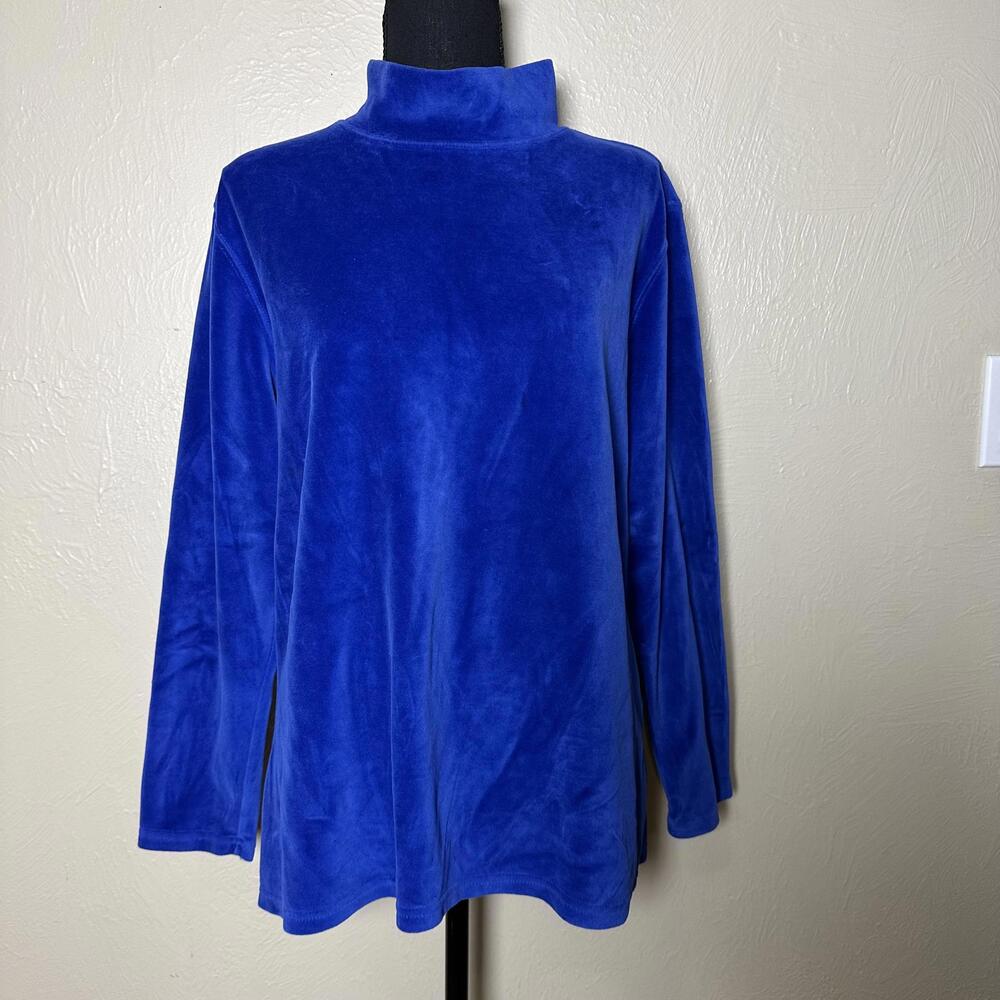 L.L. Bean Velour Royal Blue Long Sleeve Mock Neck Large